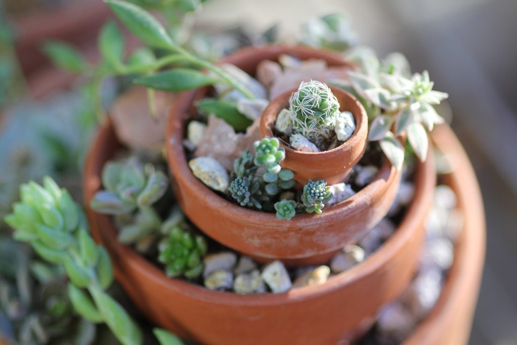 Photo: Clay pots with drainage holes all the way down...